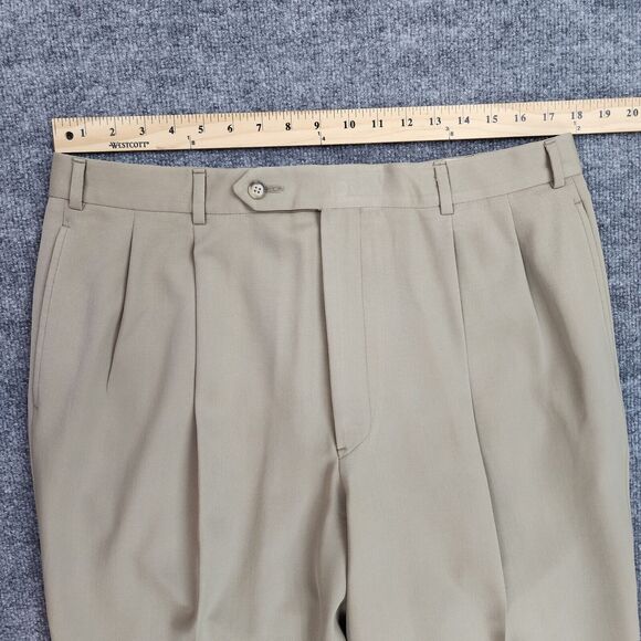 VTG Brooks Brothers Pants Mens 36x28.5 Beige Wool Pleated Cuffed USA Made Casual - Picture 4 of 16